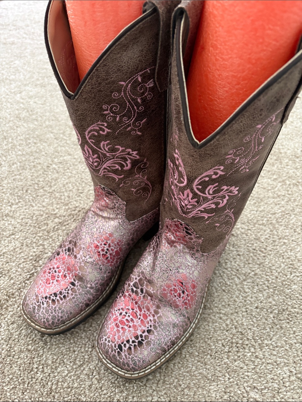 Shyanne Brown Pink Sparkly‎ Square Toe Western Boots BVB9154 4.0-D Rodeo